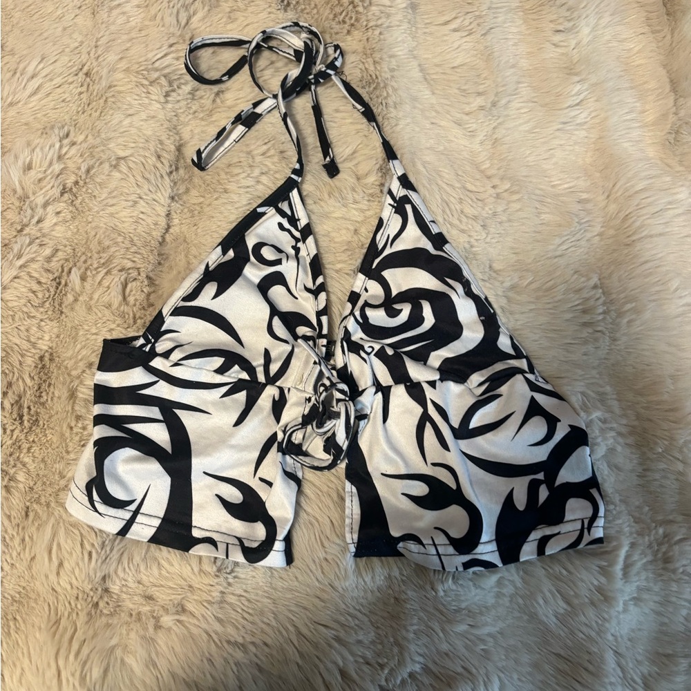 Black & White Abstract Halter Crop Top
